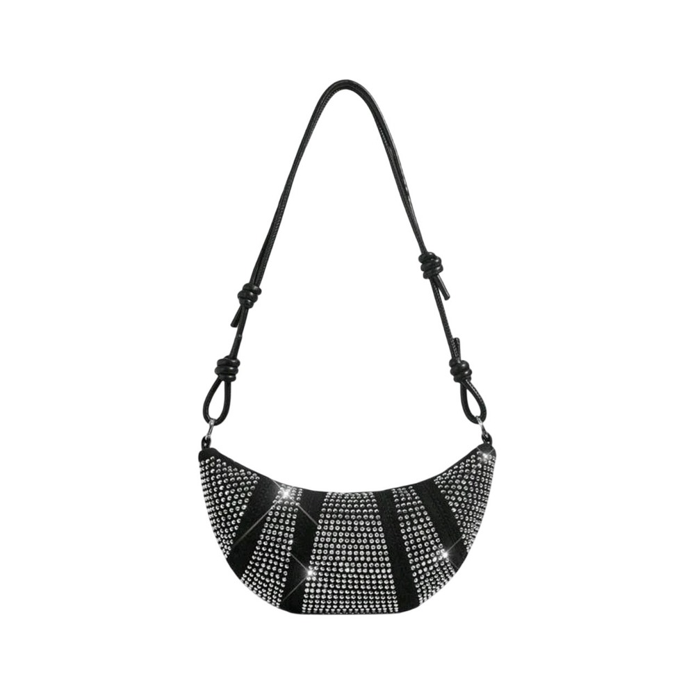 Sparkle Rhinestone Crescent Shoulder Bag Black Evening Party
